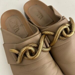 Zara Women's Tan Mules with Gold Accent